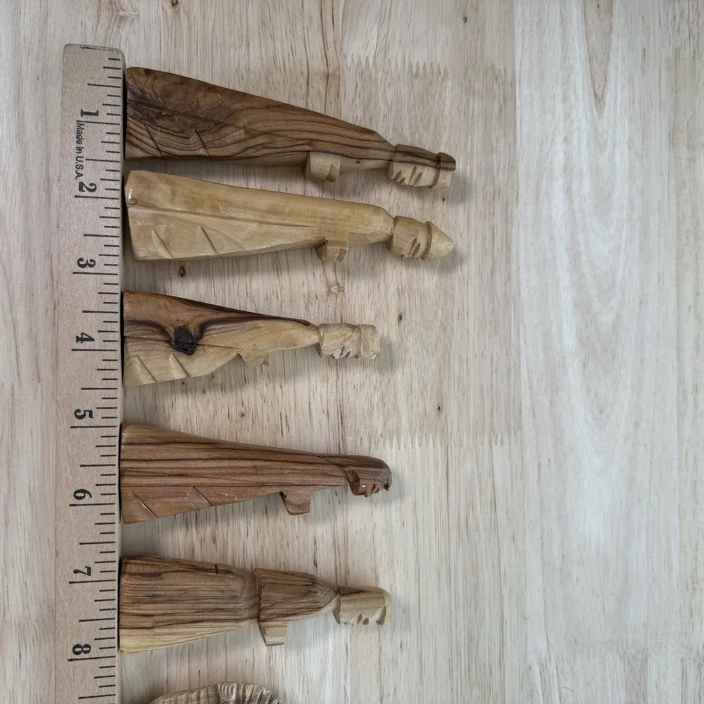Primitive Folk Art Nativity Set Hand Carved Wood Unique Simple Rustic‎ Christmas